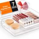 SMARTAKE 7-Piece Drawer Organizer with Non-Slip Silicone Pads, 4-Size Desk Drawer Organizer Trays Storage Tray for Makeup, Jewelries, Utensils in Bedroom Dresser, Office and Kitchen (Clear)