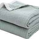 SE SOFTEXLY Cotton Muslin Blankets 4-Layer Linen Texture Blankets for Bed Couch,Thermal Blanket for Adults Lightweight Soft Breathable Throw Blanket for All Season Gauze Blanket(50"x60",Sage Green)
