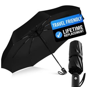Rain-Mate Windproof Compact Umbrellas for Rain - Strong Reinforced Fiberglass Rib Design & Auto Open & Close - Portable Folding Travel Umbrella - Lightweight & Packable for Women & Men, Easy Collapse