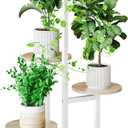 Plant Stand Indoor 5 Tier 8 Potted Multiple Flower Pot Holder for Patio Garden Balcony Living Room Corner (5 Tier White+Sonoma Oak)