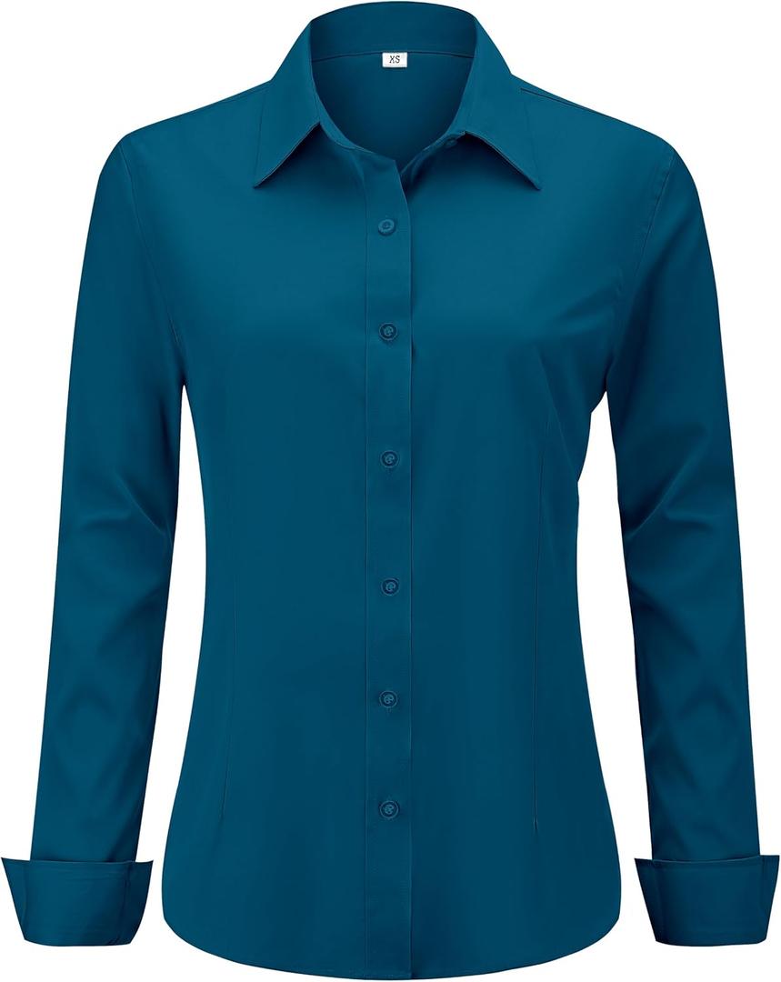 hearain Indigo Dress Shirts Women Womens Blouse Button Down Long Sleeve Blouses for Tops Fit Casual Work Business Tunic Casual Ink Blue Size XL
