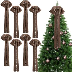Daifunli Extra Large Christmas Velvet Bows, 17.7 x 8.7 Vintage Raw Edge Ribbon Swag Bow for Christmas Tree Topper, Xmas Hanging Ornament Bulk for Holiday Decor(Brown,8.7 x 17.7 x 3 in)