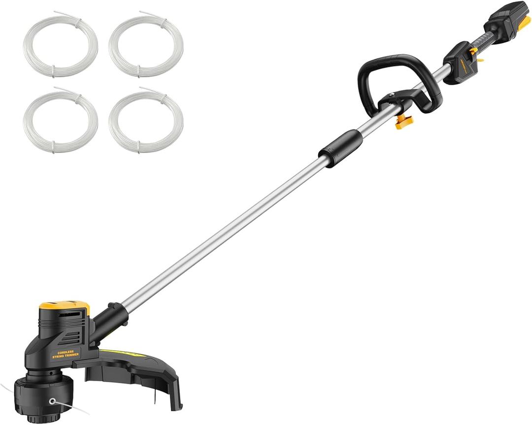 HEINPRO Cordless Weed Wacker Compatible with DeWalt 20V MAX Battery | 16" Brushless Weed Eater, Grass Trimmer for Lawn Care, Bump Feed, String Trimmer With 4 Bulk Trimmer Line Coils (Tool Only)