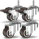 GBL 1" inch Small Caster Wheels with 2 Brakes + Screws M6x15mm - 90Lbs - Low Profile Castor Wheels with Brakes - Set of 4 No Floor Marks Silent Casters