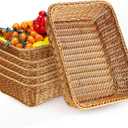 Eccliy 6 Pack Poly Wicker Bread Baskets 19 Inch Imitation Rattan Serving Trays for Bread Snacks Fruit Vegetables Tabletop Display Basket for Kitchen Restaurant Home Hotel