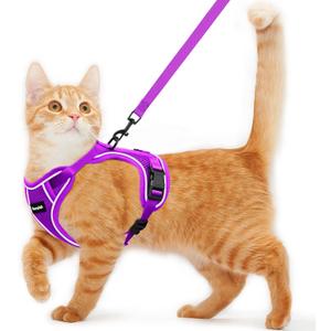 Cat Harness and Leash for Walking Escape Proof Soft Adjustable Cat Leash Breathable Comfortable Vest Easy to Wear Kitten Harness for Outdoor Travel Purple S (S (7-12lb))