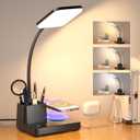 Sailstar Desk Lamp, Table Lamp with Wireless Charger & USB Port, 800LM CRI95 3 Color Modes Dimmable Touch Flexible Arm Pen Holder, LED Desk Lamps for Home Office, College Dorm Room, Adapter Included (Matte Black)