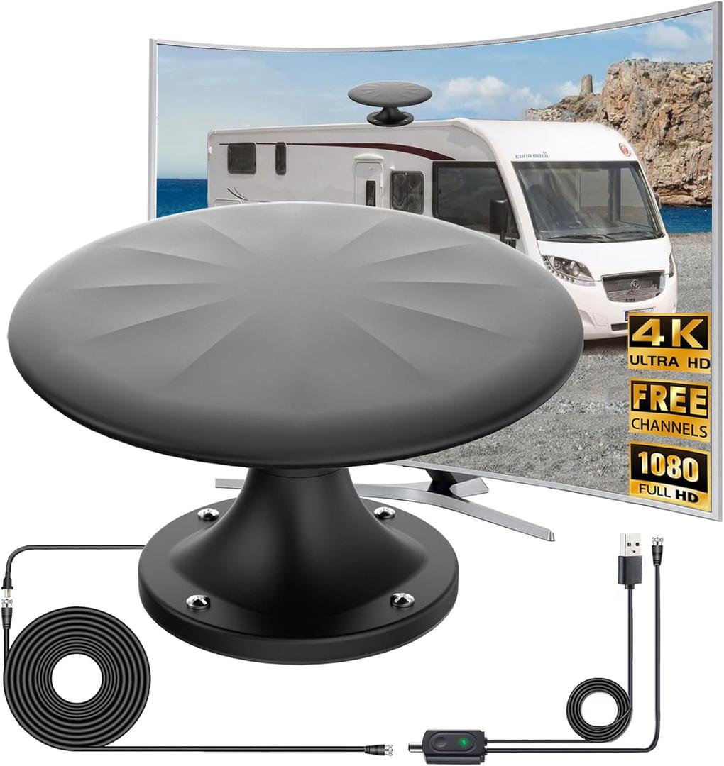 RV Antenna for Camper, RV TV Antennas Roof Mounted, 720 Long Range Omni Directional Reception Digital HD Antenna Signal, with Super Signal Booster, 35ft HDTV Cable (RVBK01)