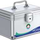 Uniclife Medicine Lock Box First Aid Box with Key Lock & Handle Portable Medication Metal Lockable Medicine Storage Box Security Lock Box for Medications, 10" x 6" x 6.5"