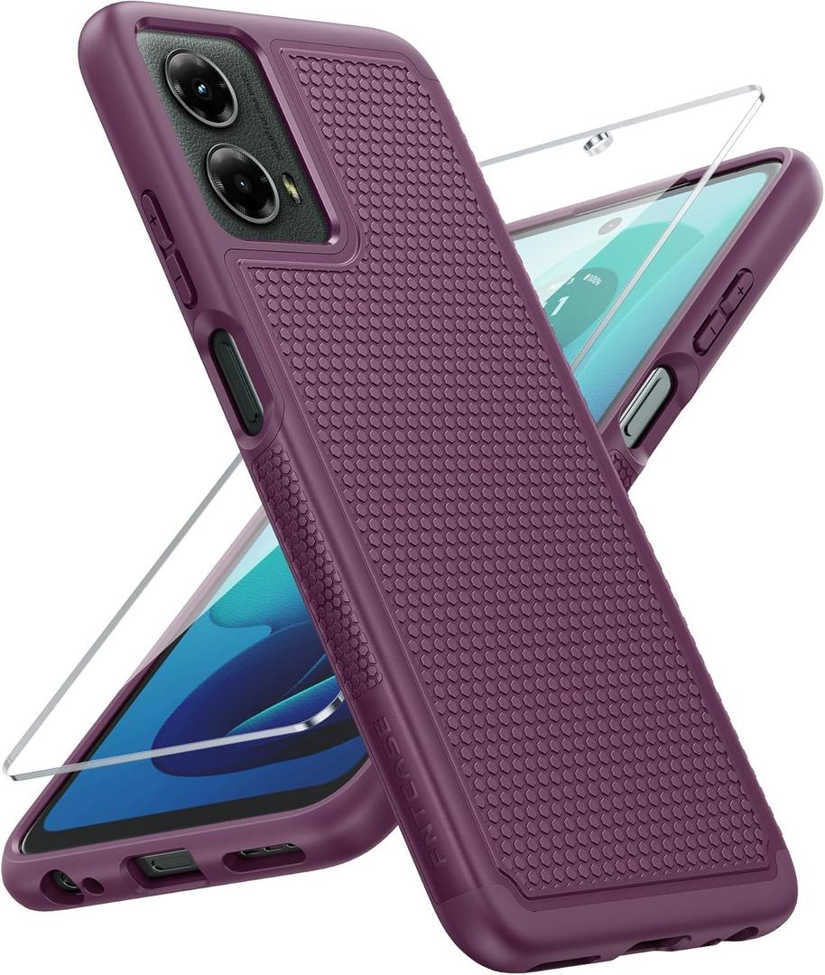 FNTCASE for Motorola Moto G-5G-2024 Case: Dual Layer Heavy Duty Cell Phone Protective Cover Shockproof Rugged with Non-Slip Textured - Military Drop Protection Bumper Tough Case (Burgundy Purple)