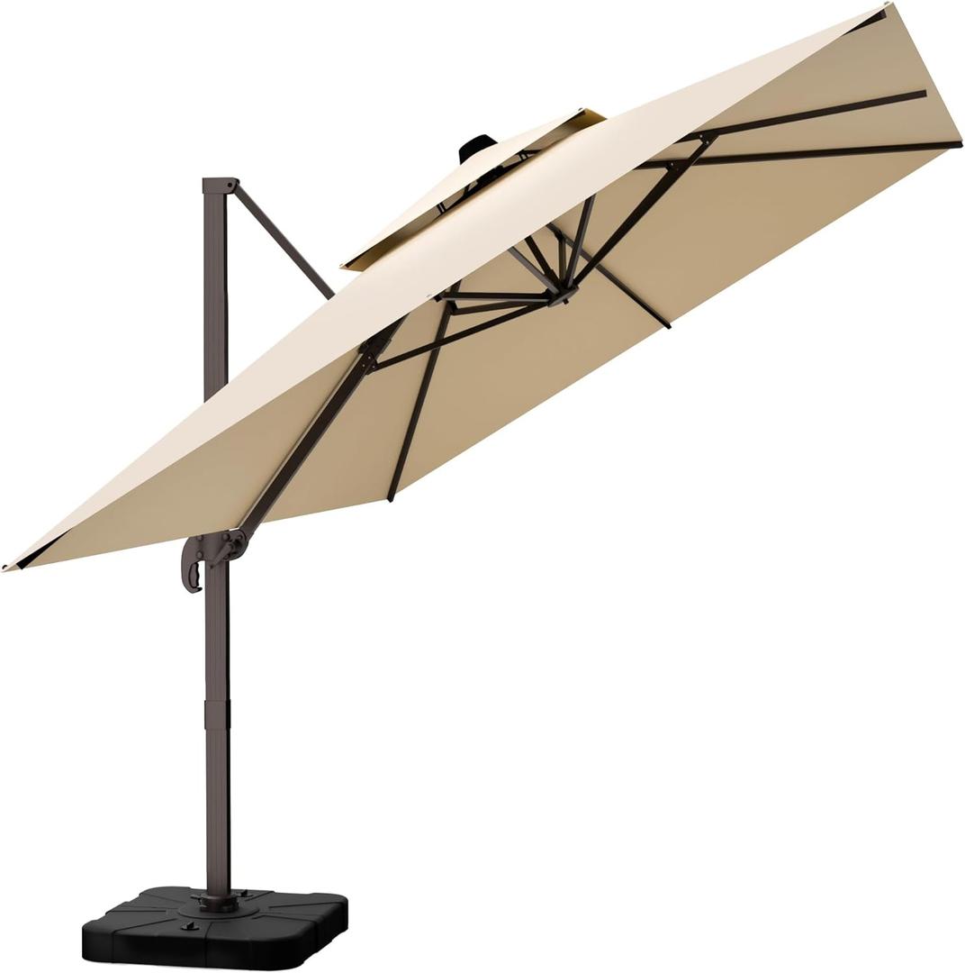 10' X 13' Outdoor Patio Umbrella Large Rectangle Cantilever Umbrella Heavy Duty 360Rotation Offset Umbrella for Garden Deck Pool Patio,Beige
