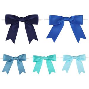 Meseey 50 Pcs Dusty Blue Assorted Satin Ribbon Premade Bows with Twist Tie 3.5 Inch Pretied Bows for Treat Bags Gift Wrapping Basket Wedding Baby Shower Brithday Christmas Party (3.5Blue Assorted)