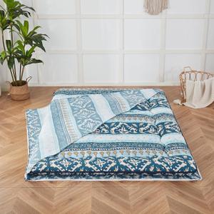 Futon Mattress Cover, Zippered Japanese Floor Mattress Cover, Machine Washable (Blue Striped Jacquard, Full)