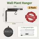 LASZOLA Plant Hangers Shelves Wall Mounted Indoor with Grow Lights, Metal Window Plant Holders, 2Pcs Modern Floating Flower Display Stand with 2 Hooks for Outdoor Kitchen Bathroom Decor, Black
