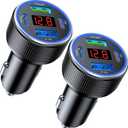 USB Car Charger, 2 Pack Cigarette Lighter USB Charger Aluminum Alloy Fast Charging Car Charger Adapter with Voltage Display Type C Car Accessories for iPhone 17 16 Samsung Galaxy Google iPad Android