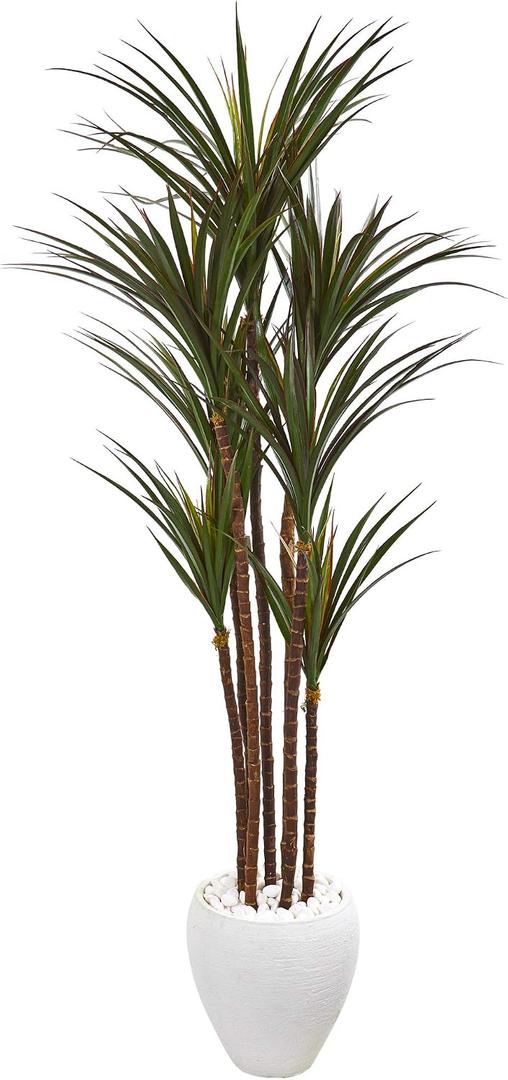 Nearly Natural 70in. Giant Yucca Artificial Tree in White Planter UV Resistant