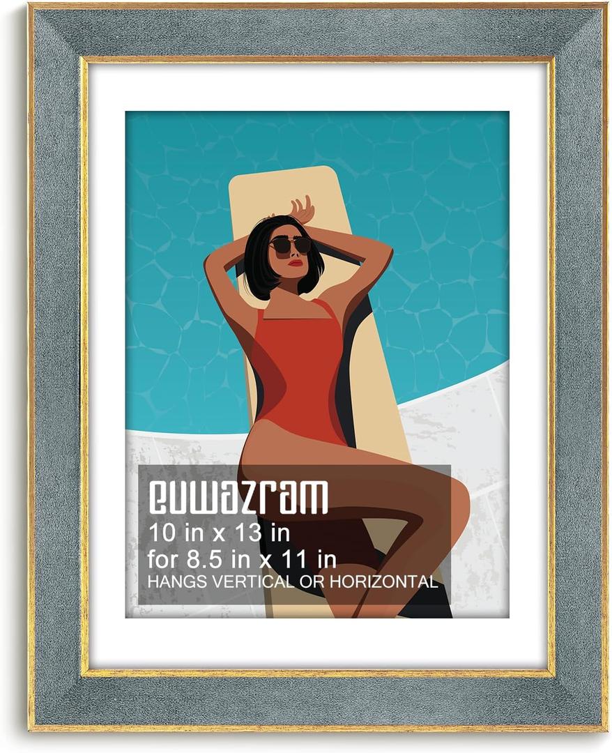 Suede 10x13 Frame - Single Frame, Christmas Elegant Gray 10 x 13 Poster Frame with Mat for 8.5x11, 10x13 Picture Frames for Artwork, Puzzles, Photos and Movie Posters