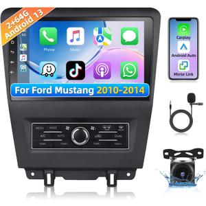 Podofo 2G+64G Wireless CarPlay Car Stereo for Ford Mustang 2010 2011 2012 2013 2014,10.1 Inch Touch Screen Bluetooth Audio with GPS Navigation Android Auto Mirror Link WiFi RDS AHD Backup Camera