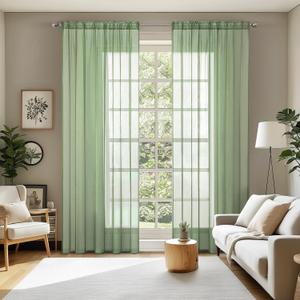 MIULEE 2 Panels Solid Color Sheer Window Curtains Elegant Window Voile Panels/Drapes/Treatment for Bedroom Living Room (54 X 72 Inches Sage)