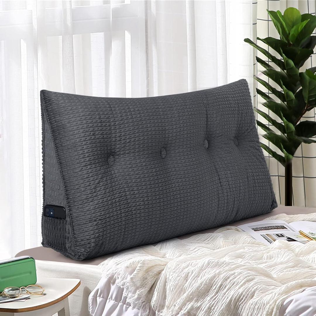 idee-home Triangular Headboard Pillow Full, Bed Wedge Pillow Headboard Large Bolster for Daybed, Long Rest Reading Pillows Backrest for Sitting in Bed Positioning Support with Washable Cover