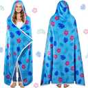 Hooded Towel Blue Cartoon Gifts 67 x 49 Inch Bath Towels Women Soft Plush Wrap Absorbent Warm Quick Drying Wrap for Beach Bath Swimming Pool Vacations