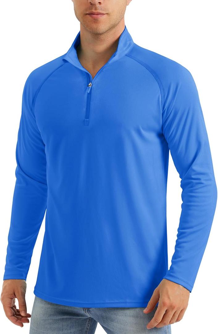 MAGCOMSEN Men's Long Sleeve Sun Shirts UPF 50+ Tees 1/4 Zip Up Fishing Running Rash Guard T-Shirts Outdoor Shirt (Medium, Azure)