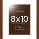 Homeforia 8x10 Picture Frame Brown, High End Dark Oak 8 x 10 Walnut Wooden Frames with Mat 5 by 7 Photo, 8x10 Wood Frame Matted to 5x7 Print, Wall or Tabletop Frame, Tempered Glass, Wall Kit, Set of 1