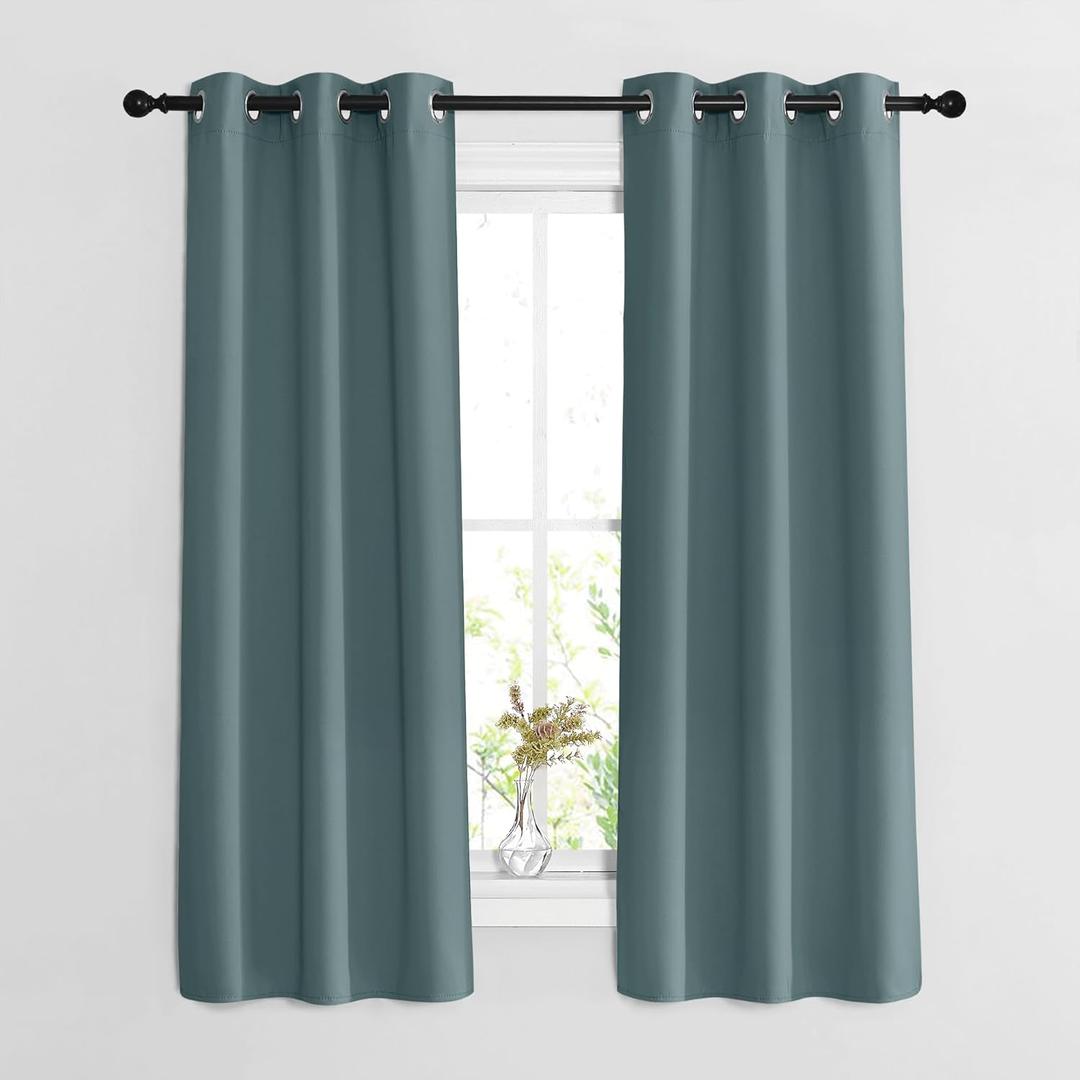 NICETOWN Blackout Greyish Blue Curtains 2 Panels Set - Grommet Room Darkening Thermal Curtains Light Blocking Window Treatments Sound Reducing Drapes for Bedroom/Kids Room, W37 x L63