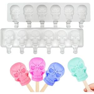 1 Pack Halloween Cute Skull Shape Popsicle Molds Silicone Ice Pop Molds 6 Cavities Popsicle Molds for Kids Adults Ice Cream Mold Cakesicles Mould DIY Popsicle Maker Homemade Popsicle Silicone Molds B
