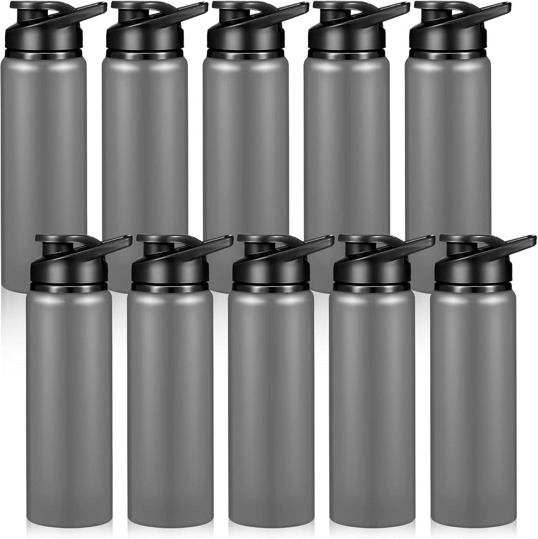 Chengu 10 Pcs 25oz Reusable Aluminum Water Bottle Bulk Lightweight Outdoor Sports Water Bottles Easy Carry Leak Proof for Travel Gym Camping Hiking Fishing, Snap Lid (Gray)