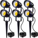 SUNVIE LED Outdoor Spotlight 12W Landscape Lighting 120V AC Waterproof Landscape Lights Spot Lights for Yard with Spiked Stake Warm White Flag Light Garden Decorative Lamp with US 3-Plug in (6 Pack)
