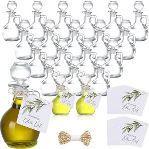 Vesici 20 Set Olive Oil Bottle with Stopper 100ml Mini Glass Oil Cruet Dispenser with Label Vinegar Bottle with Spout for Kitchen Salad Dressing Syrup Container for Wedding Christmas Baby Shower Favor
