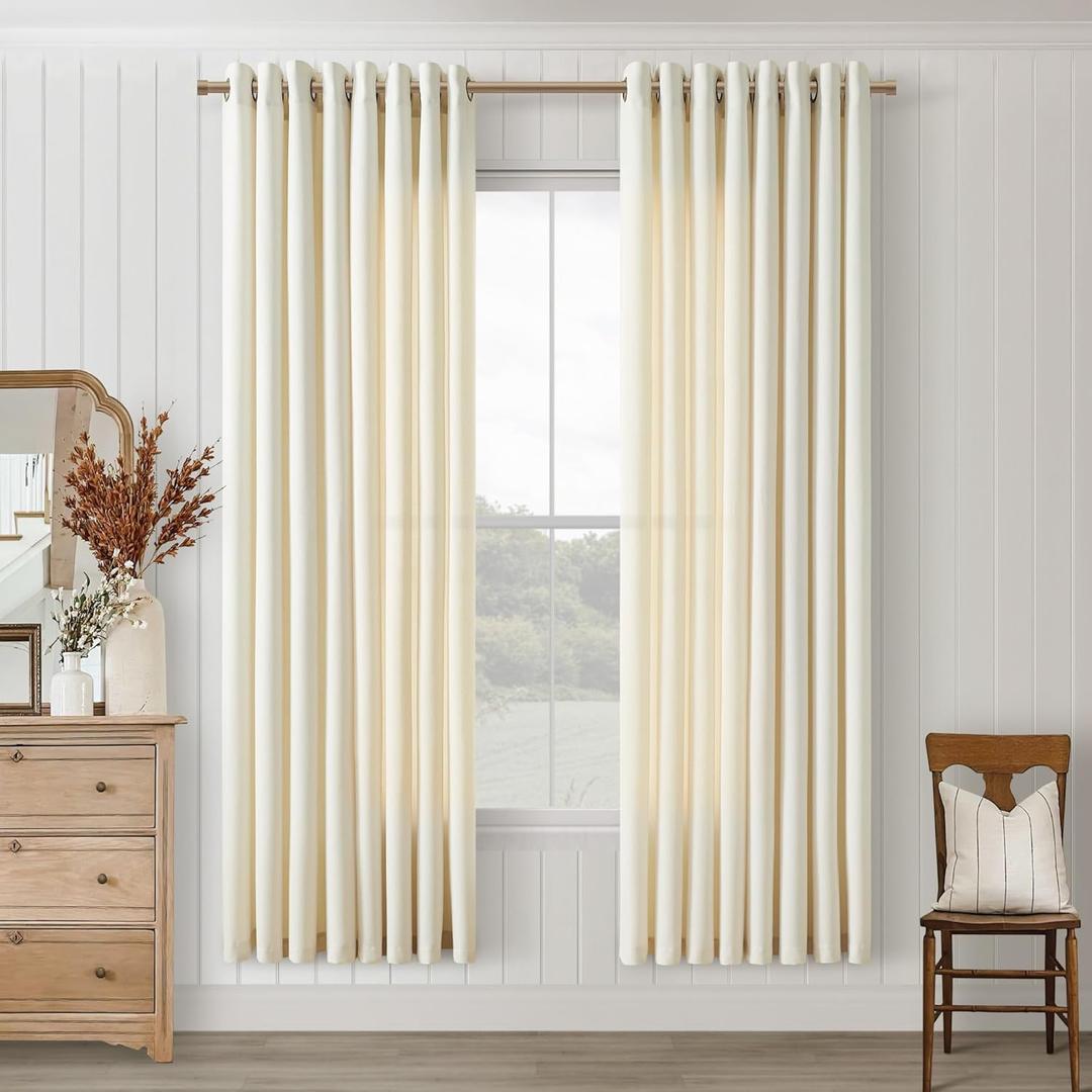 Cream Beige Bedroom Curtains 72 Inches Long Thick Linen Sheers Textured Neutral Boho Nursery Natural Linen Semi Sheer Drapes for Living Dining Room 72 Inch Length 2 Panels Set for Closet Cabin