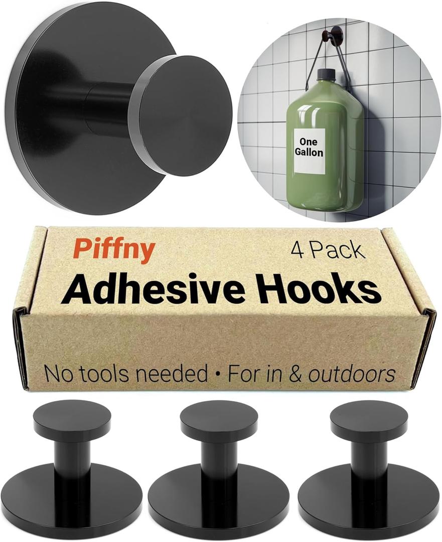 Round Adhesive Hooks for Hanging Towels, Clothes, Keys, and Robes in The Bathroom, Shower, Closet, Kitchen, and on Doors, Cabinets, and Countless Other Places - Black - 4 Pack