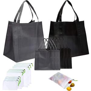 Okuna Outpost Non-Woven Tote Grocery Bags and Mesh Produce Shopping Bags (5 Sizes, 15 Pieces)
