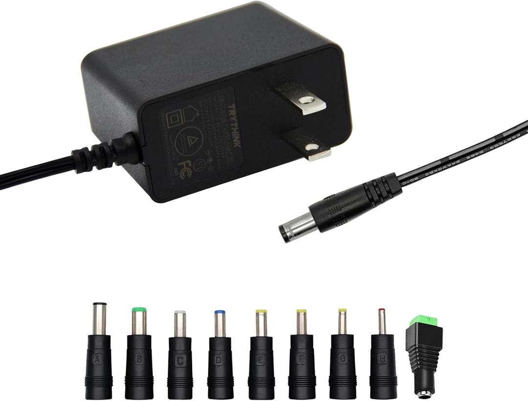 5V 2A 1A 0.8A 0.5A Power Supply Adapter, 10W AC/DC Adapter 100-240V AC to DC 5V Power Cord Converter with 9 Interchangeable Jacks Plug for USB Hub TV Box Router Camera,etc (1 Pack)