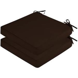 SK Studio Outdoor Chair Cushions for Patio Furniture, Set of 2 Waterproof Square Corner Memory Foam Patio Chair Cushion with Adjustable Ties Outdoor Seat Cushions, Dark Brown, 20x20x4