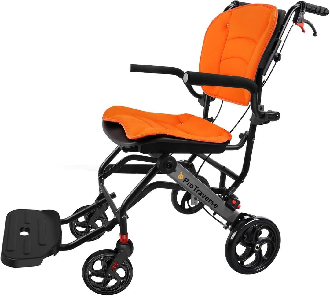 Wheelchairs for Adults,Transport Wheelchair Lightweight Foldable with Removable Cushion,Transport Chair,Ergonimic Travel Wheelchair with Telescopic Handle,Orange
