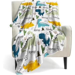 Kids Throw Blanket Super Cute Soft Flannel Blankets for Bed Sofa Living Room Cute Kid Blanket for Boy Girls Kids Baby Children Multicolor Gifts 60 x 50 Inches (Dinosaur1, 60"x50")