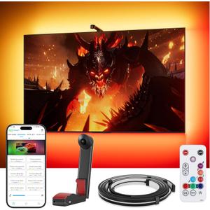 TV LED Backlight, Led Lights for TV with Camera Sync with Screen 55 Inch, Silicone Covered Led Strip Lights, App Control Premium Color Change Ambient Lighting for Gaming,Home Theater