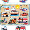 Melissa & Doug Vehicles Sound Puzzle - Wooden Peg Puzzle With Light-Activated Sound Effects (8 pcs) Puzzles for Toddlers, Wooden Puzzles For Kids Ages 2+