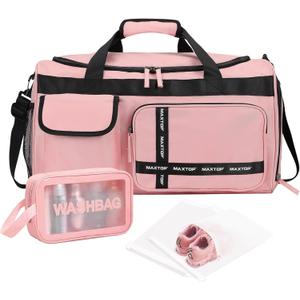 MAXTOP Gym Bag for Women Men Travel Duffle Bag Large Capacity Carry On Weekender Overnight Bag With Shoe Compartment Gym Tote Dry Wet Separation Duffel Bag for Travel (Pink Set)