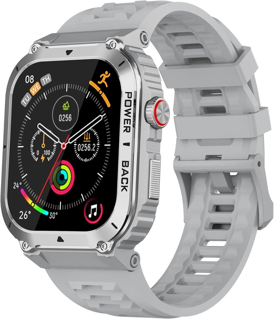 Military GPS Smart Watch for Men Pressure/Altitude/Compass,Fitness Smart Watch for Android Phones and iPhone,Outdoor Waterproof Fitness Tracker with Blood Oxygen/Heart Rate/Sleep/100+ Sport Modes (Gray)