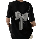 Women's Y2k Bow Graphic Tee Shirt Crew Neck Short Sleeve Summer Tops Streetwear, Size Small