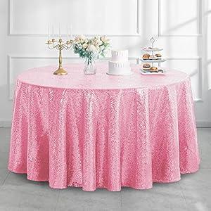 Pufogu 50" Round Pink Sequin Tablecloth Glitter Pink Table Cloths for Birthday Wedding Bridal Baby Shower Party Decorations