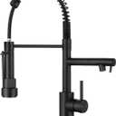 Kitchen Faucets with Pull Down Sprayer, Single Handle Double Headed, Stainless Steel Commercial Kitchen Sink Faucet with Deck Plate Cover, 1 or 3 Hole, Matte Black