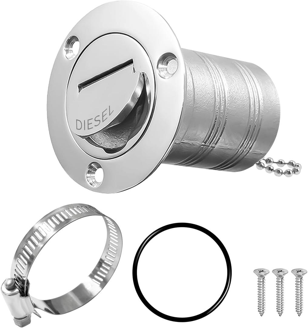 Marine Deck Filler 1-1/2" Keyless Fuel Cap - Stainless Steel Boat Gas Cap with Safety Lock & Anti-Loss Chain for Yachts, Sailboats (38mm)