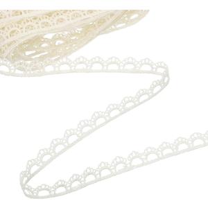 uxcell Beige Flower Lace Trim Ribbon, 0.35" x 5 Yards Polyester Embroidered Crochet Lace Trim Fabric for Sewing, Wedding Decorations, Headbands, DIY Crafts Making