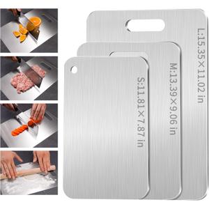 Stainless Steel Cutting Board, 3 PCS Cutting Boards for Kitchen, 316 Food-Grade Stainless Non Stick Chopping Cutting Board for Meat Fruit & Vegetable (15.3 x 11, 13.4 x 9, 11.8 x 7.9 in)