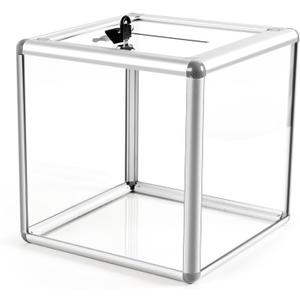 Large Donation Box with Lock, Acrylic Ballot Box with Slot 10 x 10 x 10 Inch, Suggestion Box with Lock Cash Storage Container for Fundraising Voting Charity Contest Tip